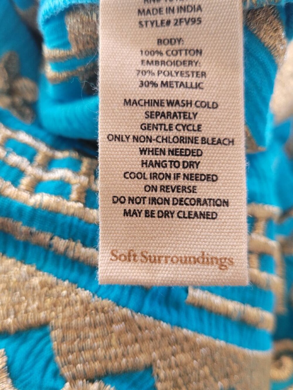 Soft Surroundings Zaneta Turquoise Babydoll Gold Flare Dress: (Size: XL) - Picture 15 of 16